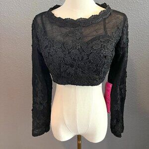 ZINNIA ELEGANS Heavy Black Lace Cropped Built in Bra Top Prom Ball Formal -NWT
